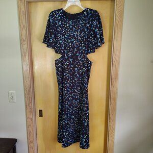 French Connection Midi Dress 6 Black Floral Cutout